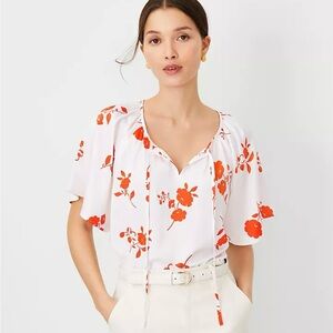 Ann Taylor- NWT Floral Flounce Sleeve Popover Blouse